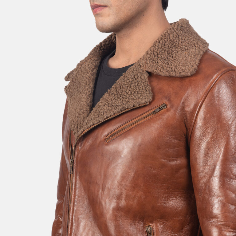 Mens Alberto Shearling Brown Leather Biker Jacket4578-9-1557051839863